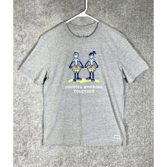 Life Is Good FOODIES WORKING TOGETHER Vintage Tee T-Shirt Mens Size Medium Gray‎ - Picture 1 of 14